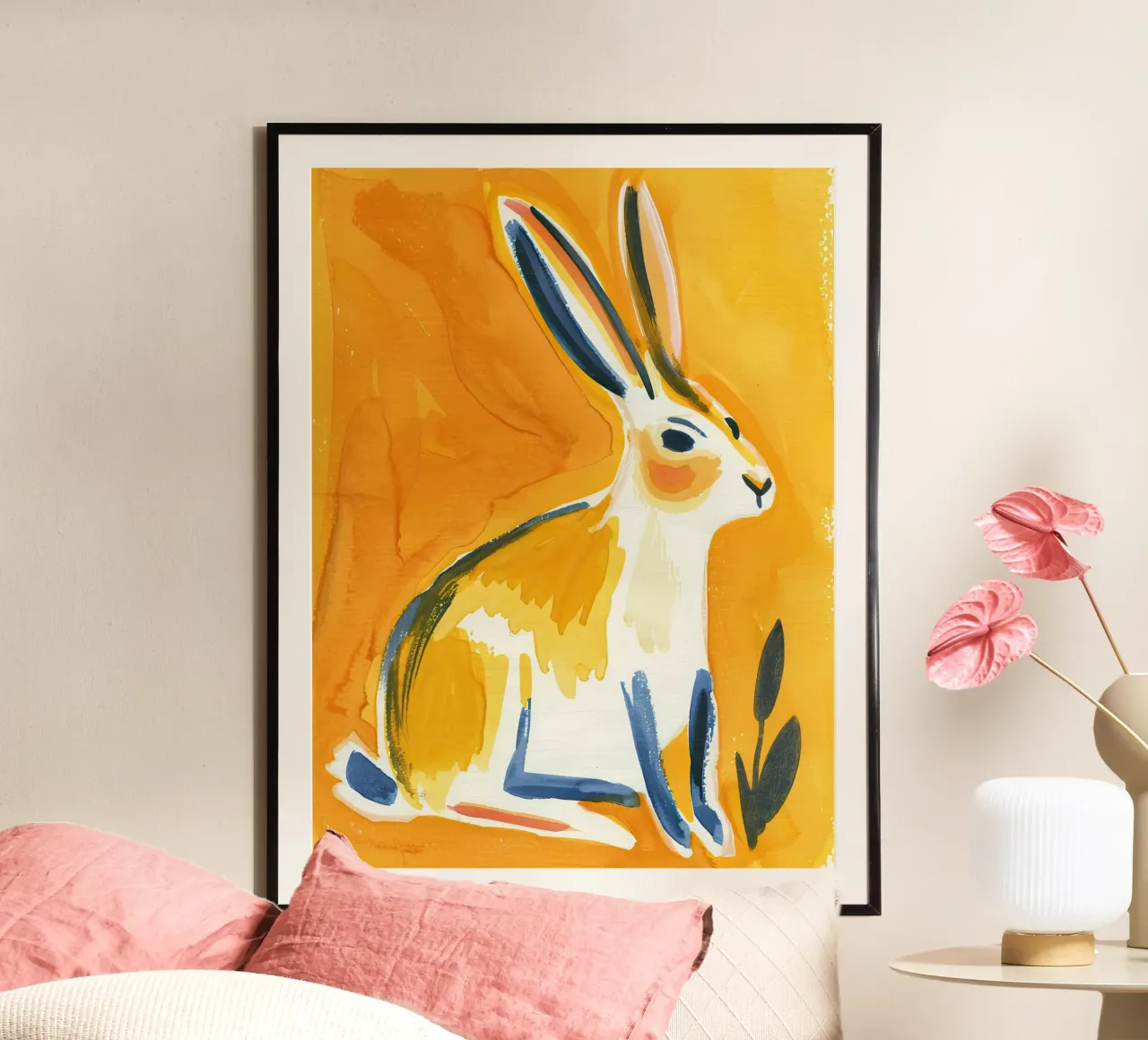 Lepre illuminata dal sole poster con telaio in legno da DaarbyN