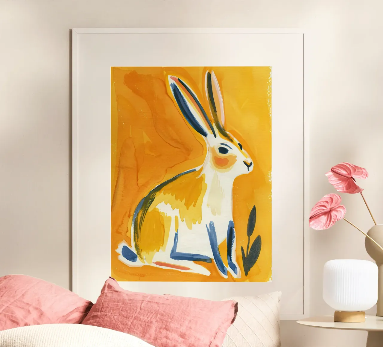 Lepre illuminata dal sole poster con telaio in legno da DaarbyN