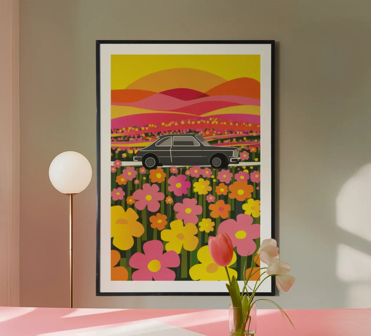 Fiori d'auto d'epoca poster con telaio in plastica da Irish Strokes
