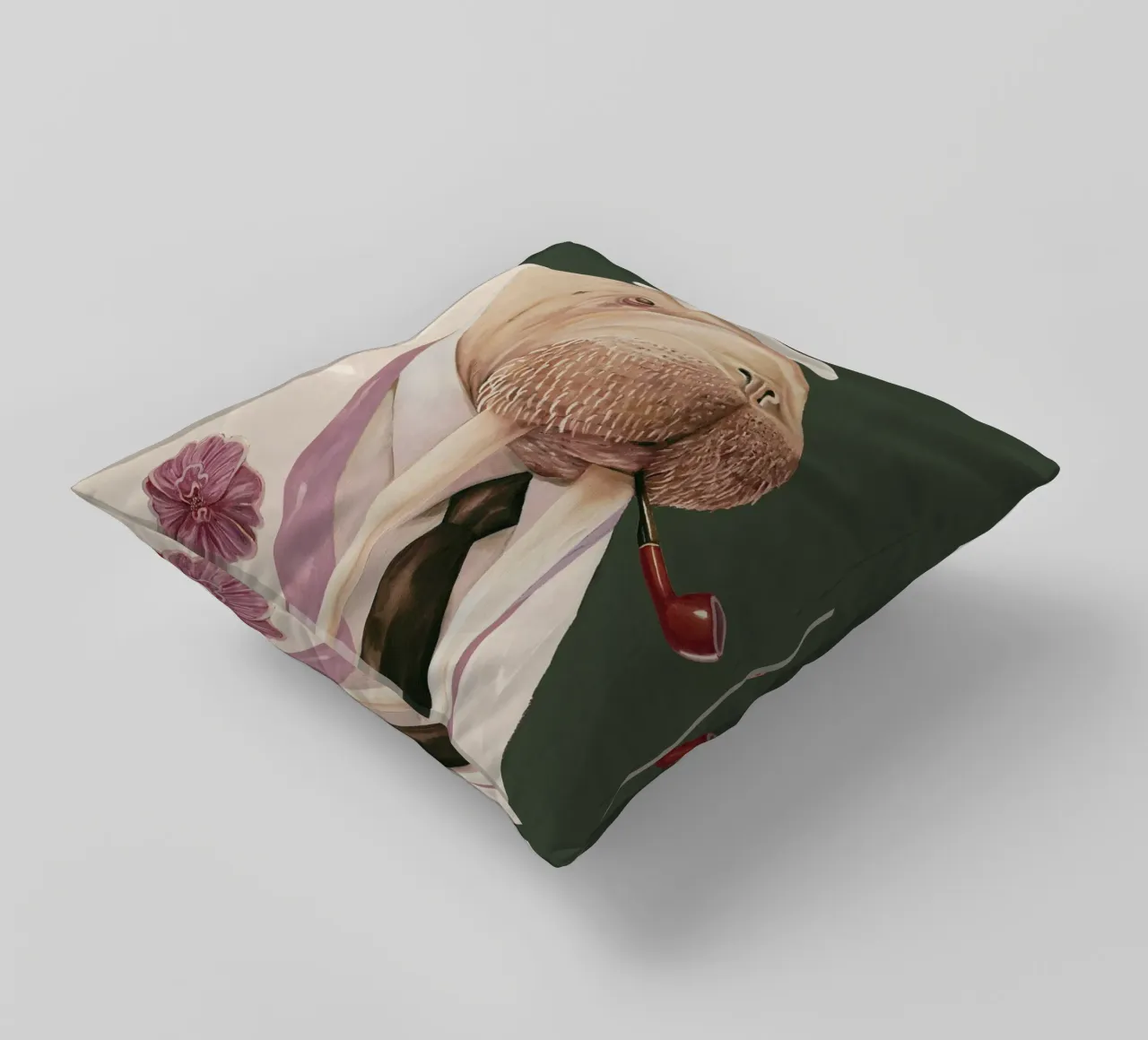 Dapper Walrus - Verde muschio bianco cuscino da Animal Crew