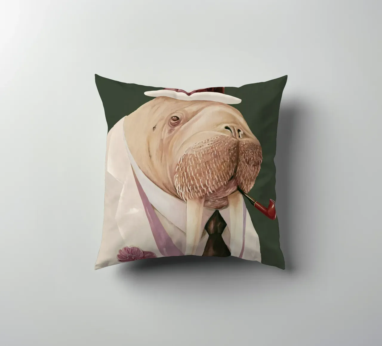 Dapper Walrus - Verde muschio bianco cuscino da Animal Crew