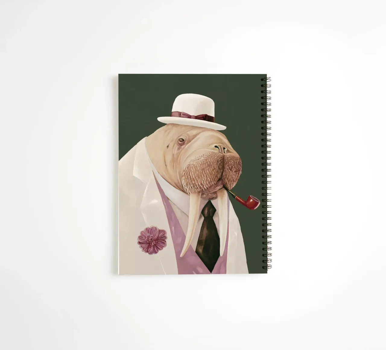 Dapper Walrus - Moss Green White spiral notebook by Animal Crew