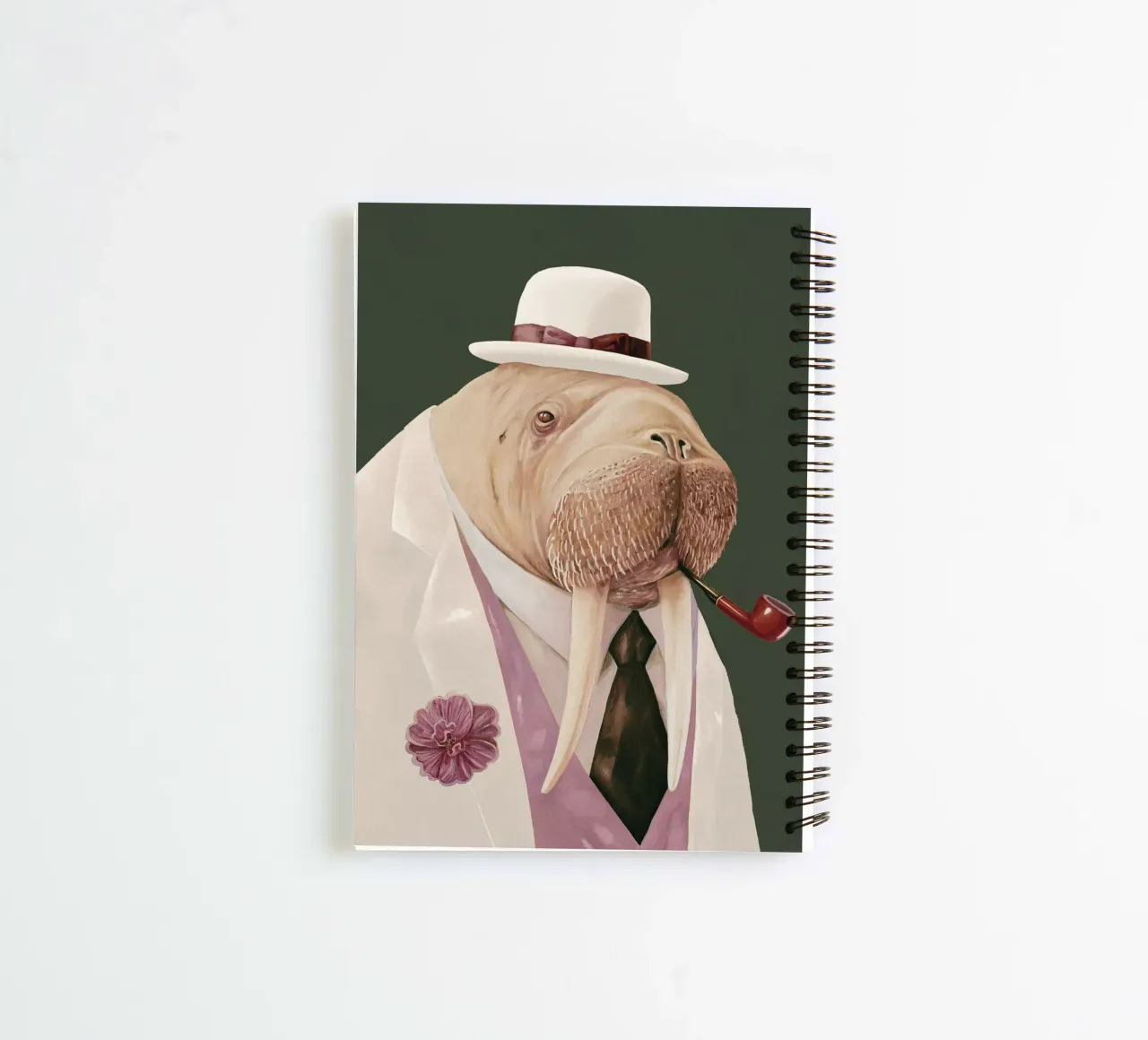 Dapper Walrus - Moss Green White spiral notebook by Animal Crew