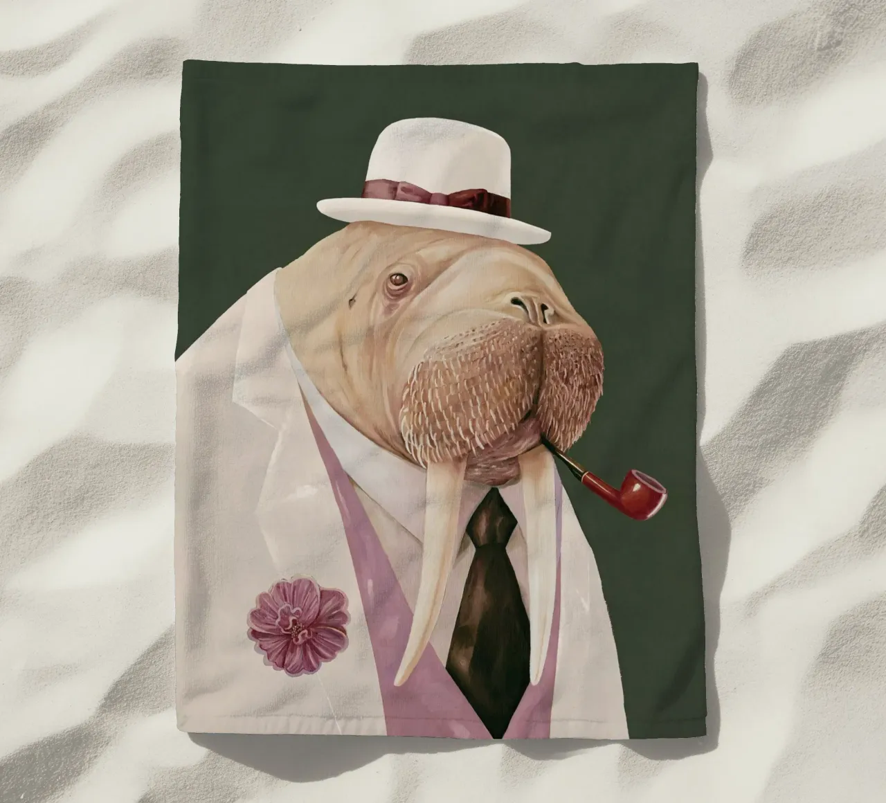 Dapper Walrus - Verde muschio bianco telo mare da Animal Crew
