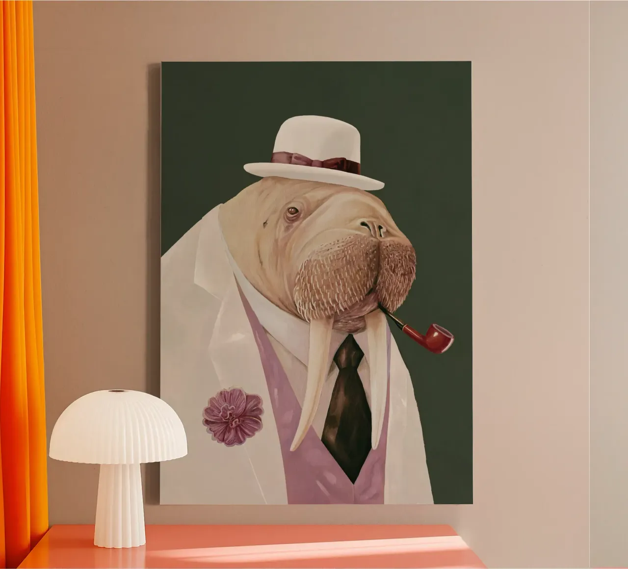 Dapper Walrus - Moss Green White canvas by Animal Crew