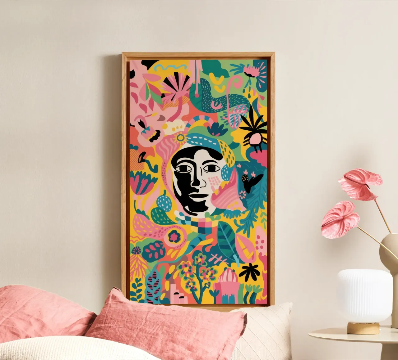 Abstract Gezicht Jungle canvas met Baklijst van Irish Strokes