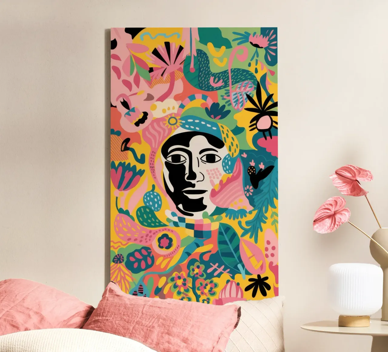 Abstract Gezicht Jungle canvas met Baklijst van Irish Strokes
