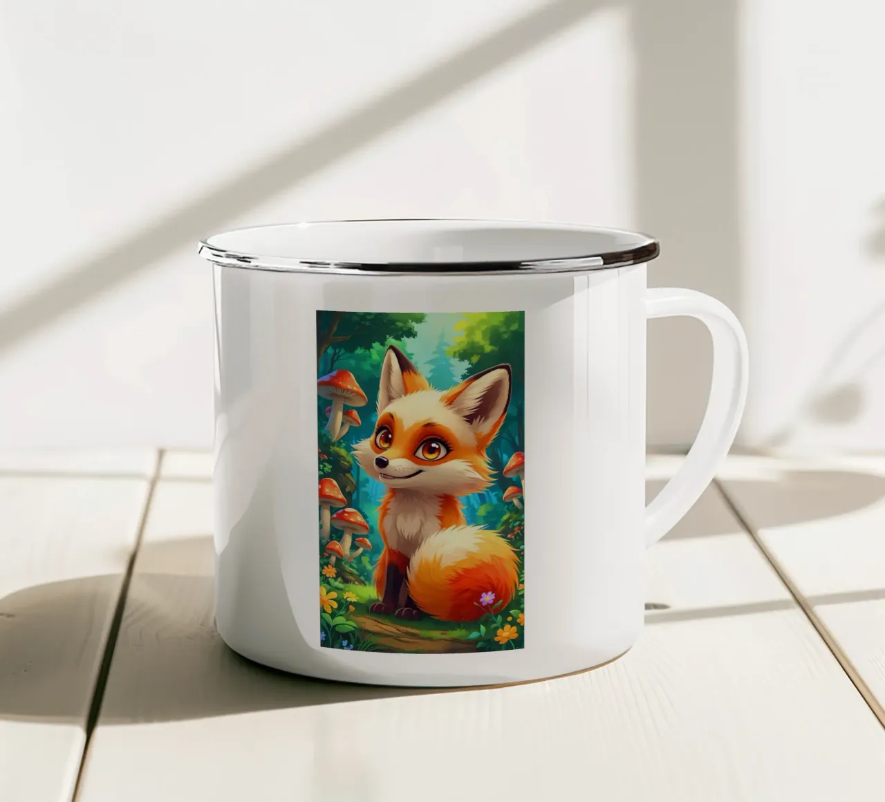Fox in a Beautiful Forest tazza in smalto da Jeff Studio