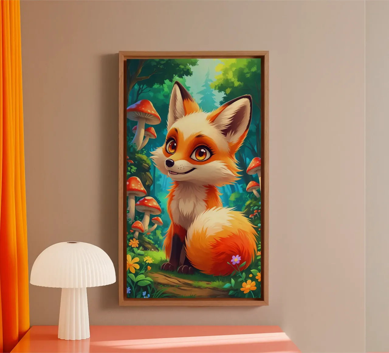 Fox in a Beautiful Forest tela con Cornice a cassetta da Jeff Studio