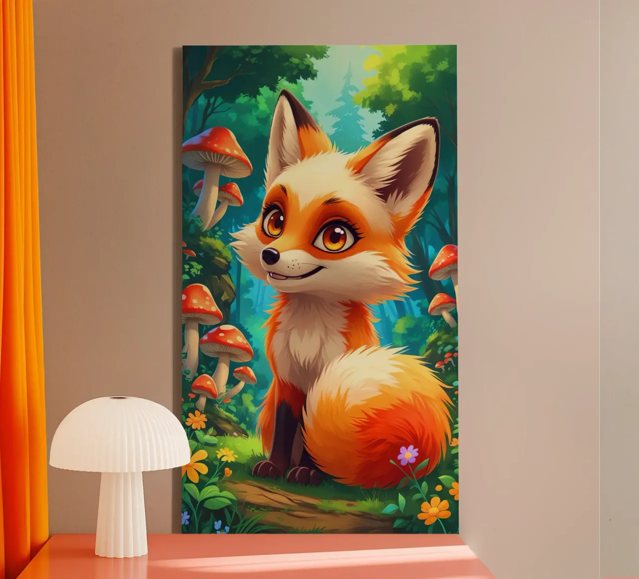 Fox in a Beautiful Forest tela con Cornice a cassetta da Jeff Studio