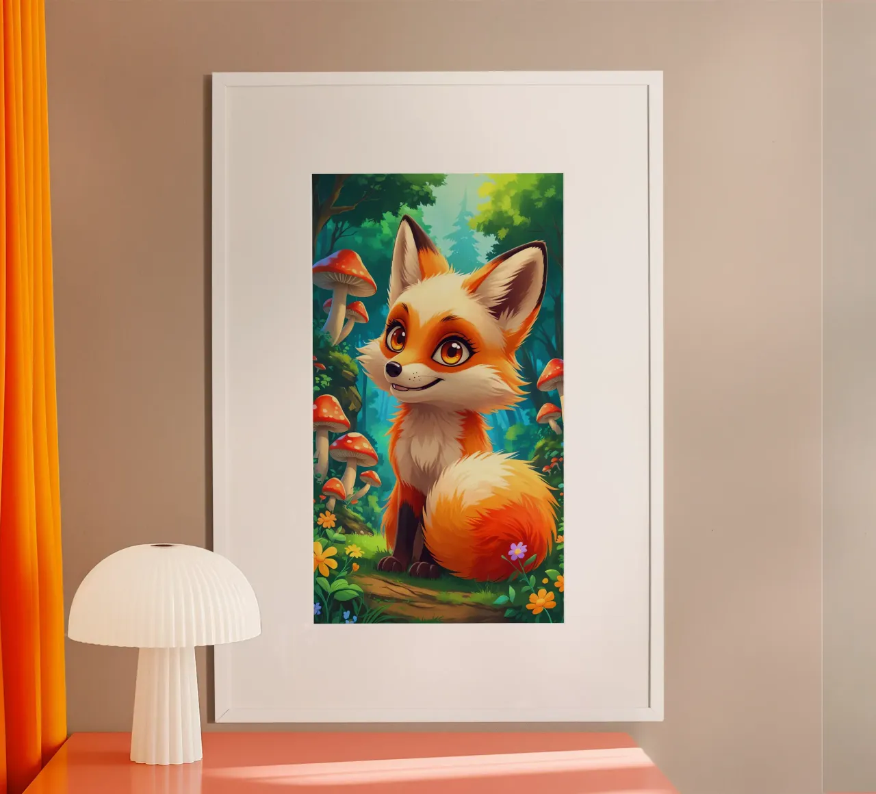 Fox in a Beautiful Forest poster con telaio in alluminio da Jeff Studio