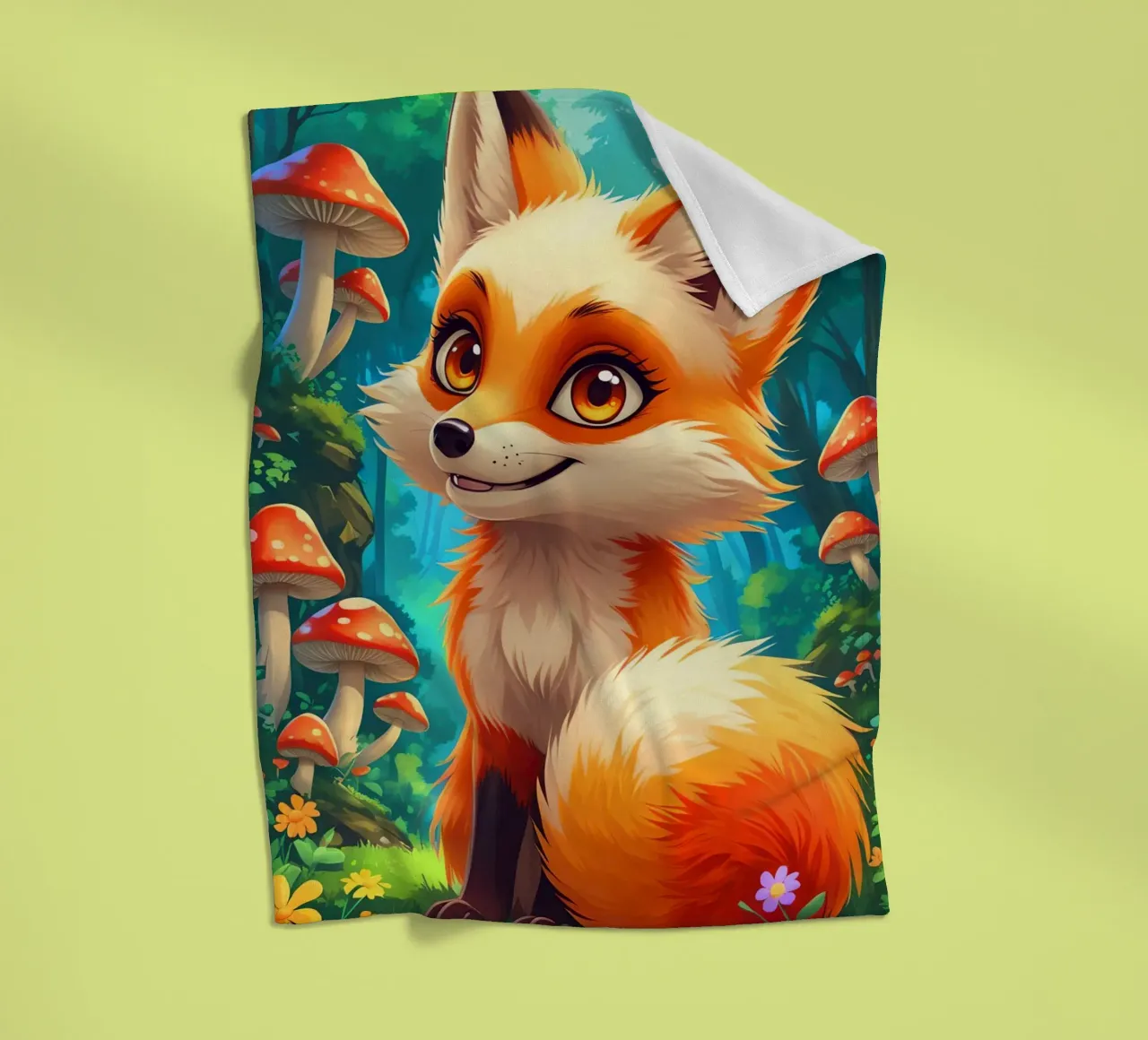 Fox in a Beautiful Forest coperta in pile da Jeff Studio