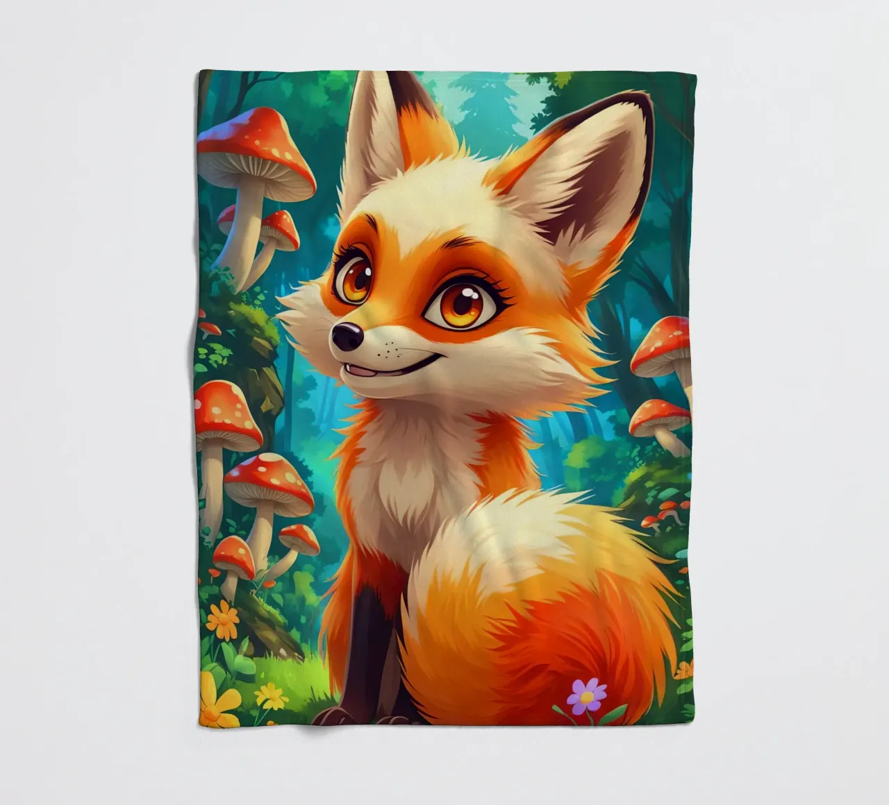 Fox in a Beautiful Forest coperta in pile da Jeff Studio
