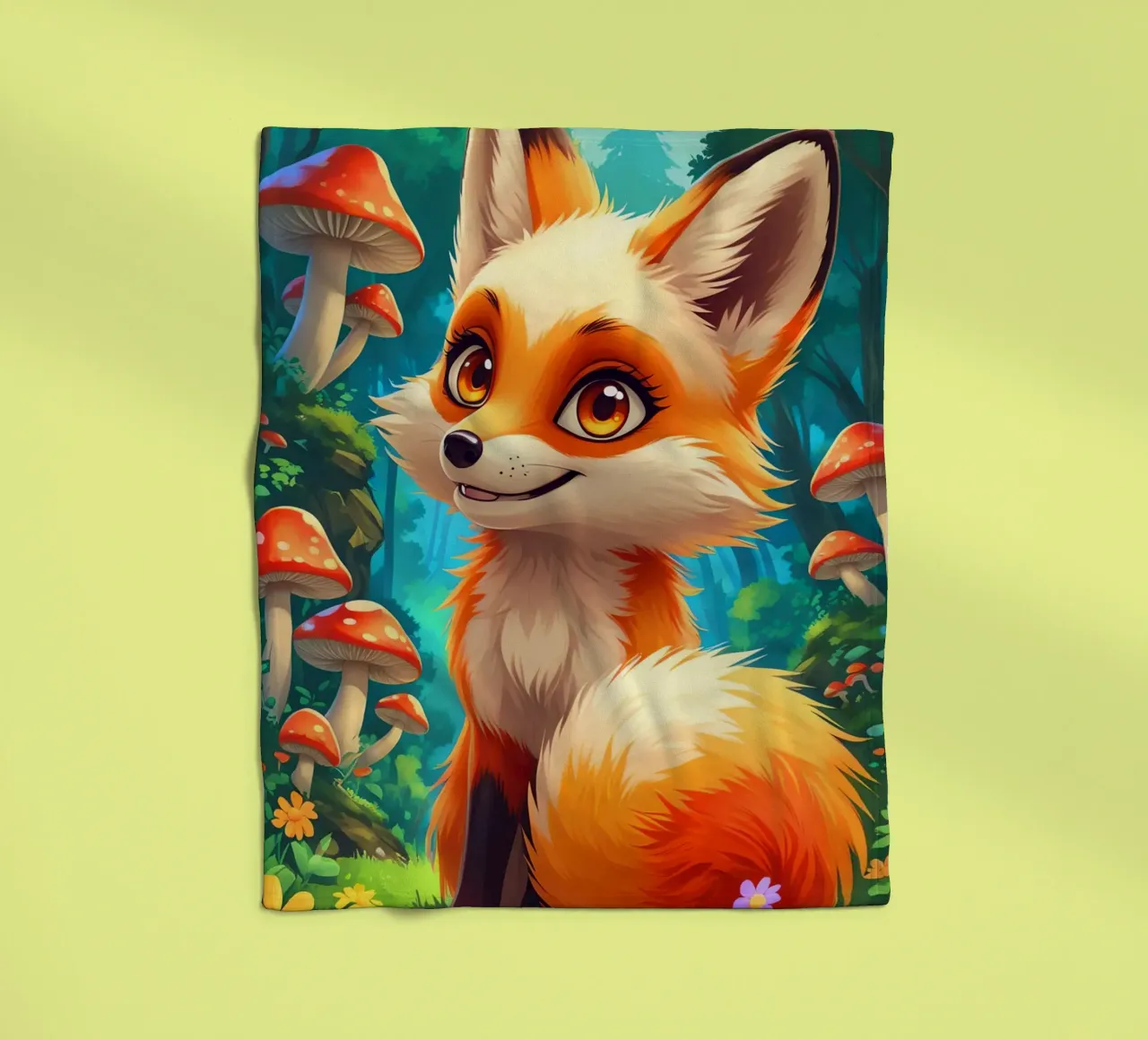 Fox in a Beautiful Forest coperta in pile da Jeff Studio