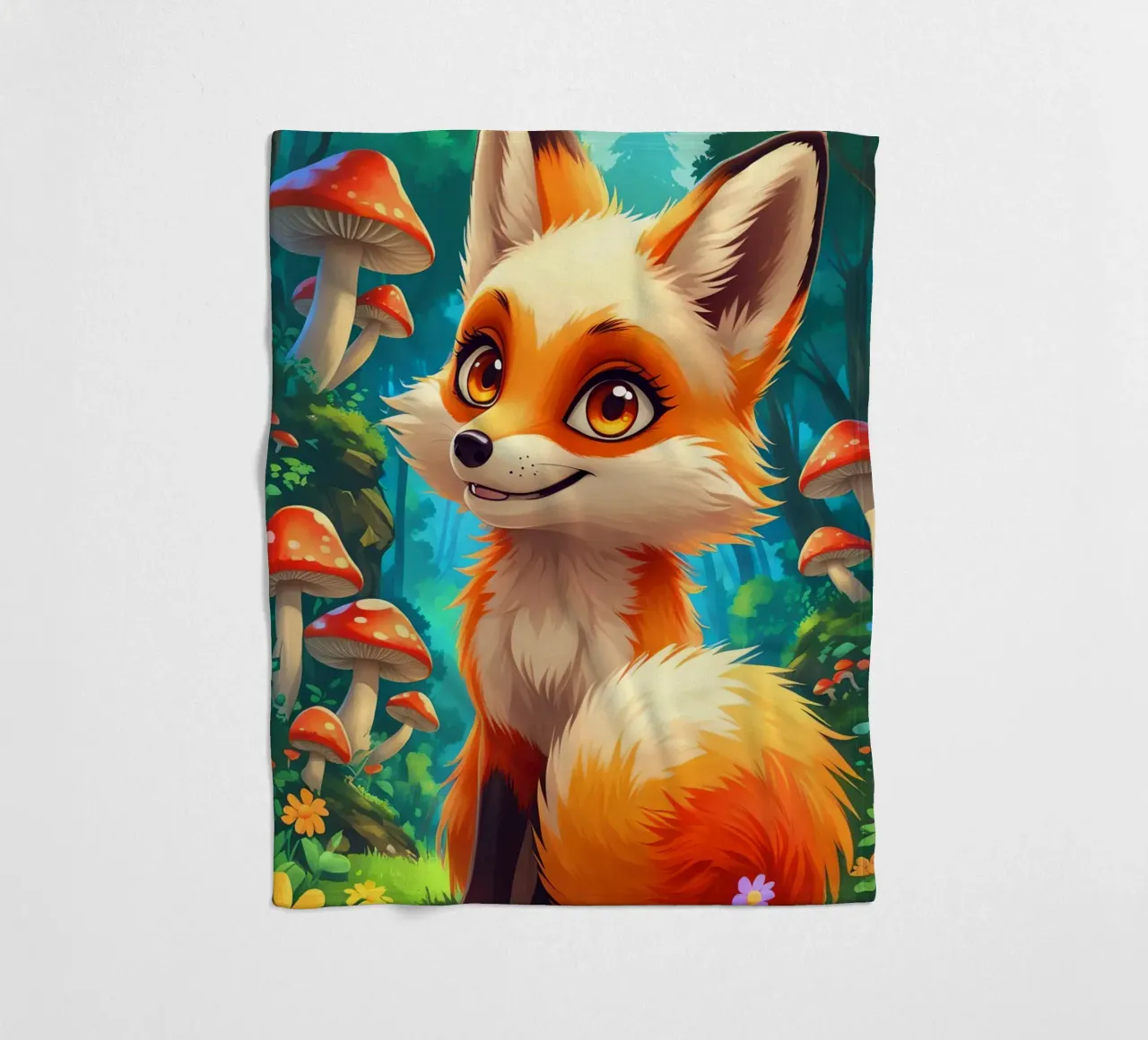 Fox in a Beautiful Forest coperta in pile da Jeff Studio