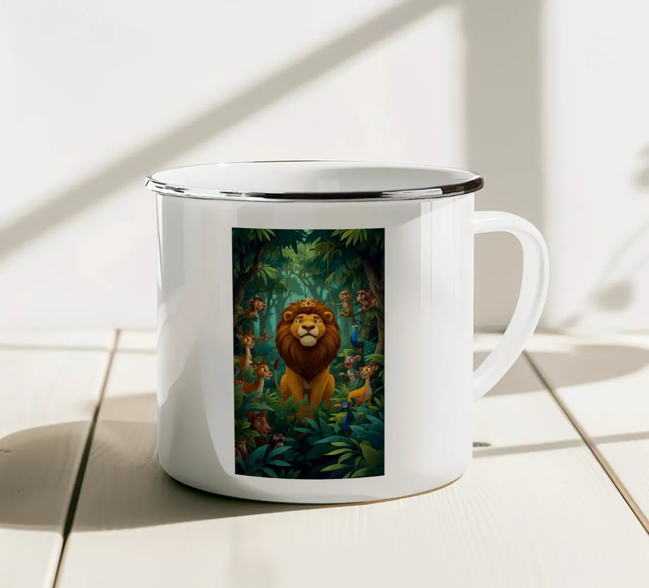 Lion in a Beautiful Forest tazza in smalto da Jeff Studio