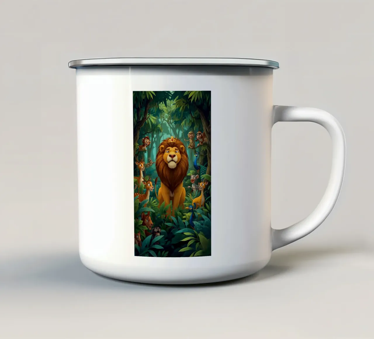 Lion in a Beautiful Forest tazza in smalto da Jeff Studio