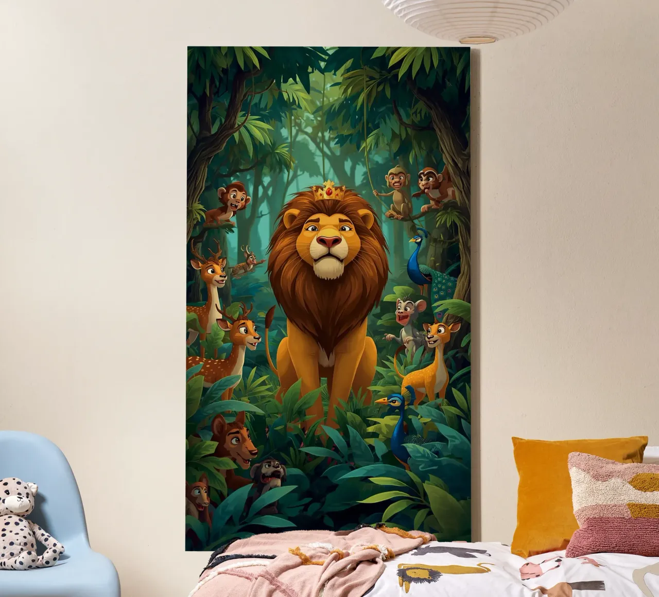 Lion in a Beautiful Forest tela con Cornice a cassetta da Jeff Studio