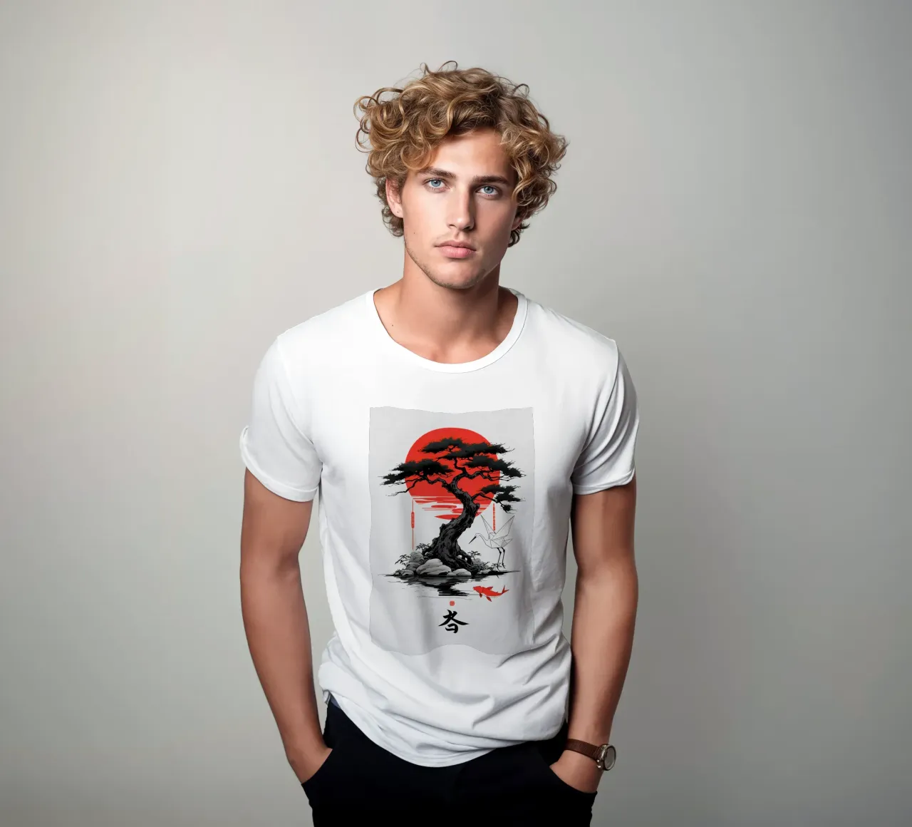 Japanese Style Crane and Tree t-shirt da Jeff Studio