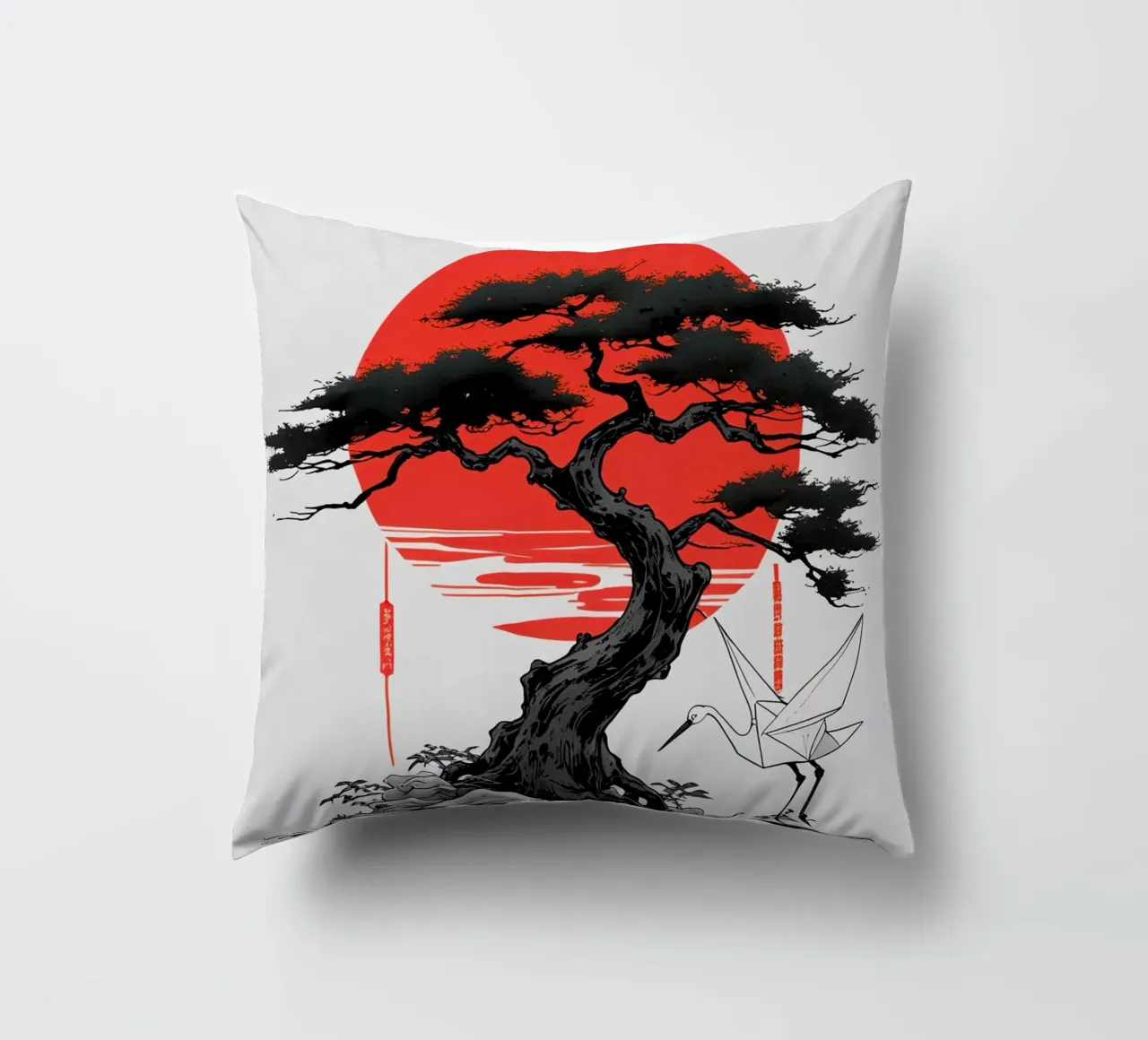 Japanese Style Crane and Tree cuscino da Jeff Studio