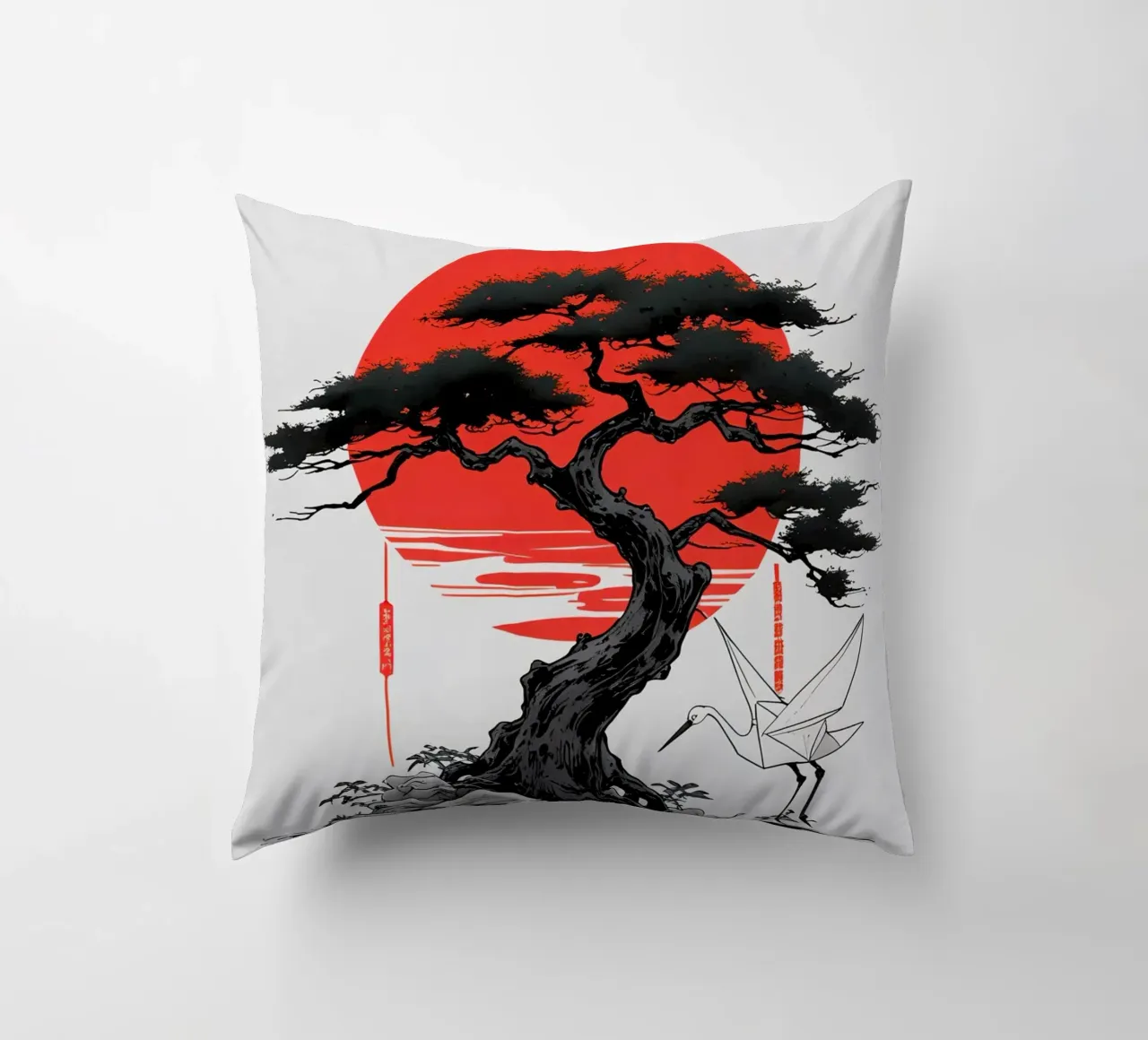 Japanese Style Crane and Tree cuscino da Jeff Studio