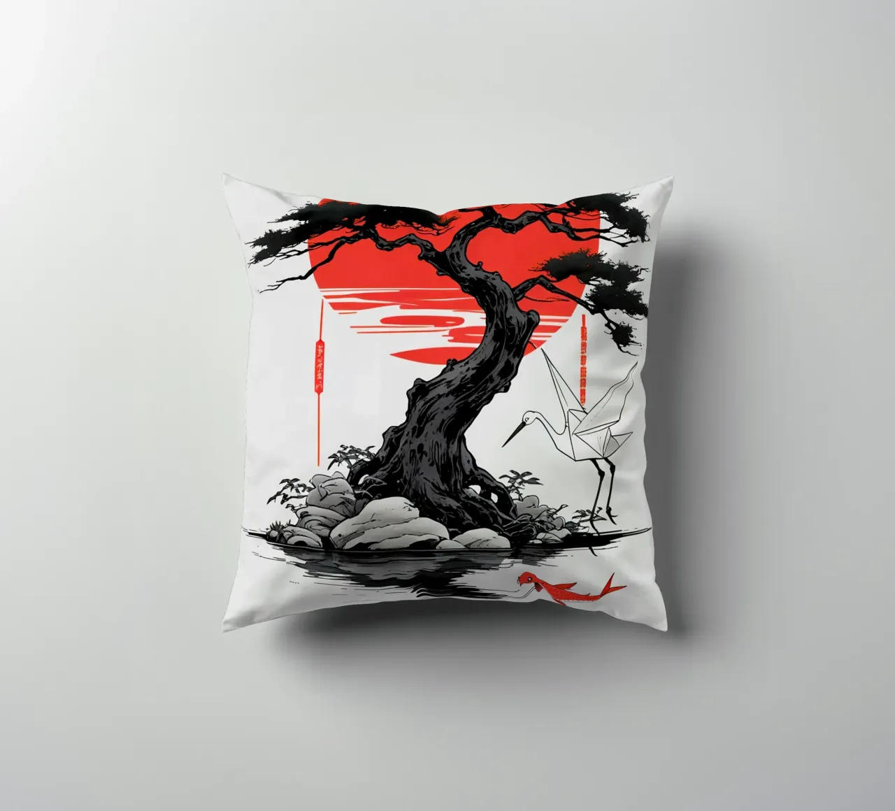 Japanese Style Crane and Tree cuscino da Jeff Studio