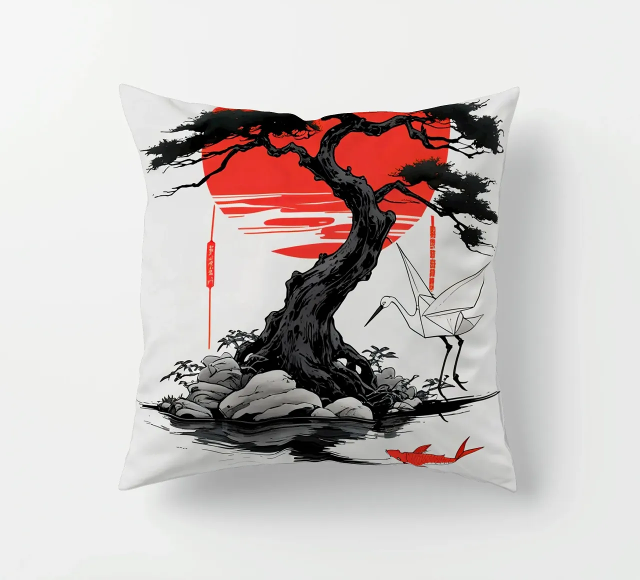 Japanese Style Crane and Tree cuscino da Jeff Studio