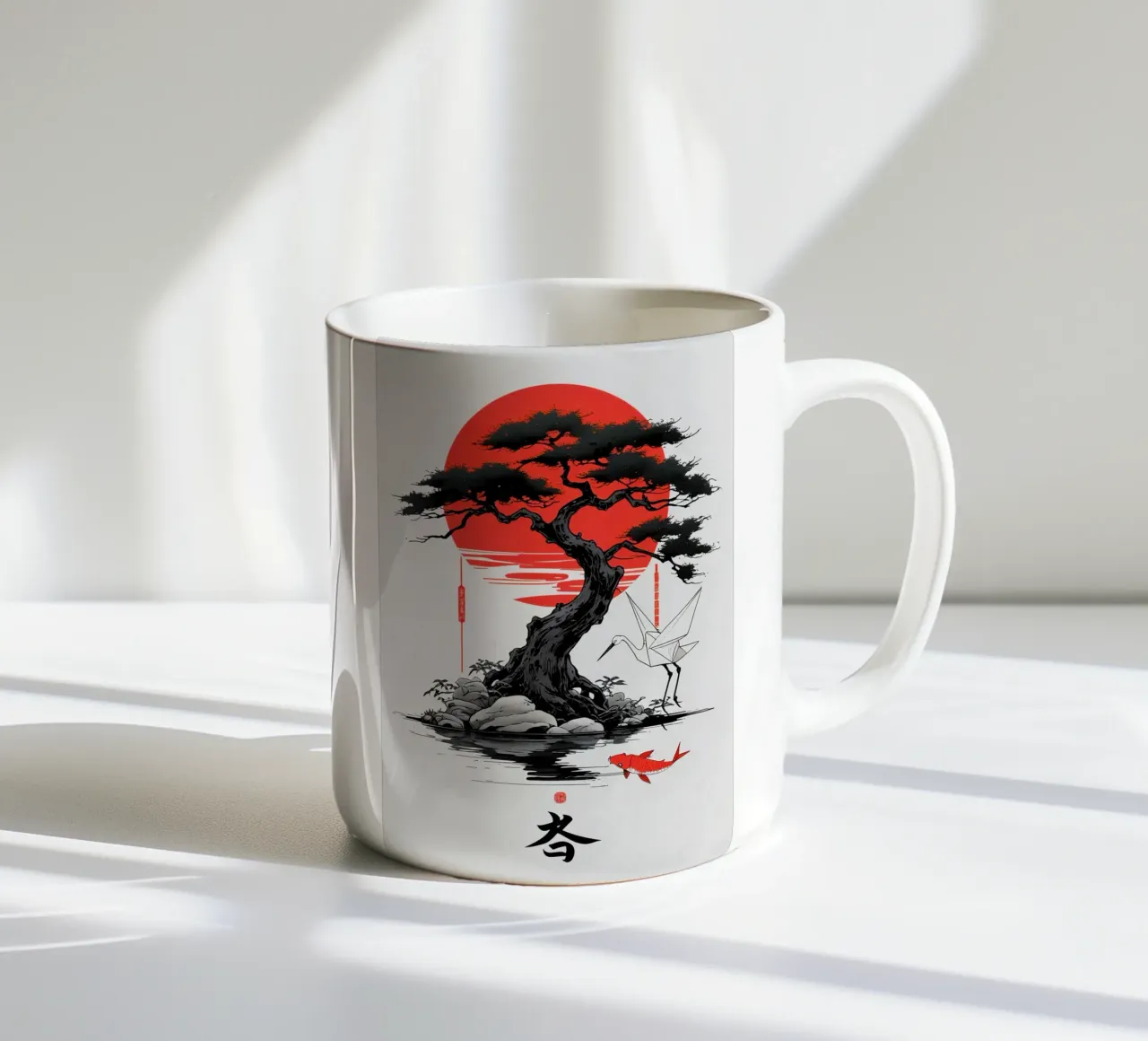 Japanese Style Crane and Tree tazza in ceramica da Jeff Studio