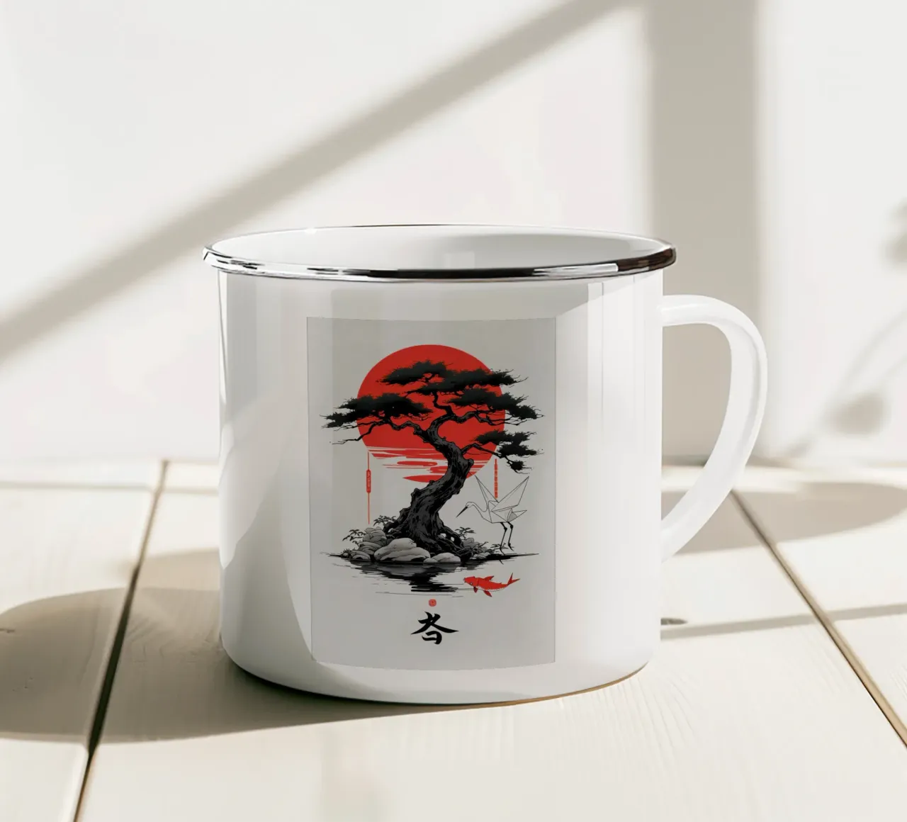 Japanese Style Crane and Tree tazza in smalto da Jeff Studio