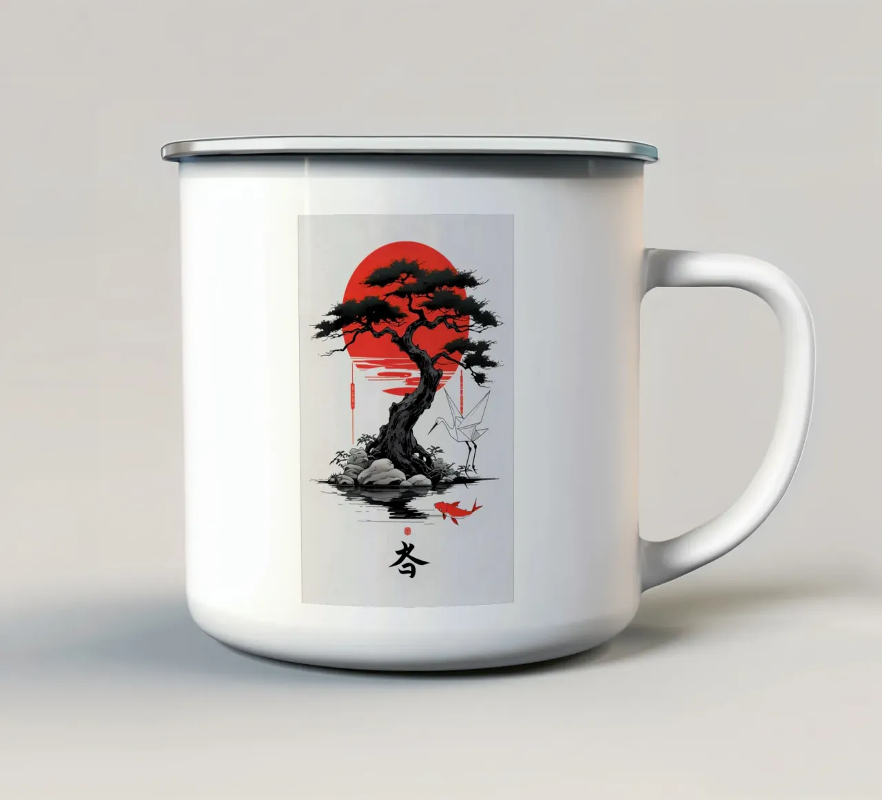 Japanese Style Crane and Tree tazza in smalto da Jeff Studio