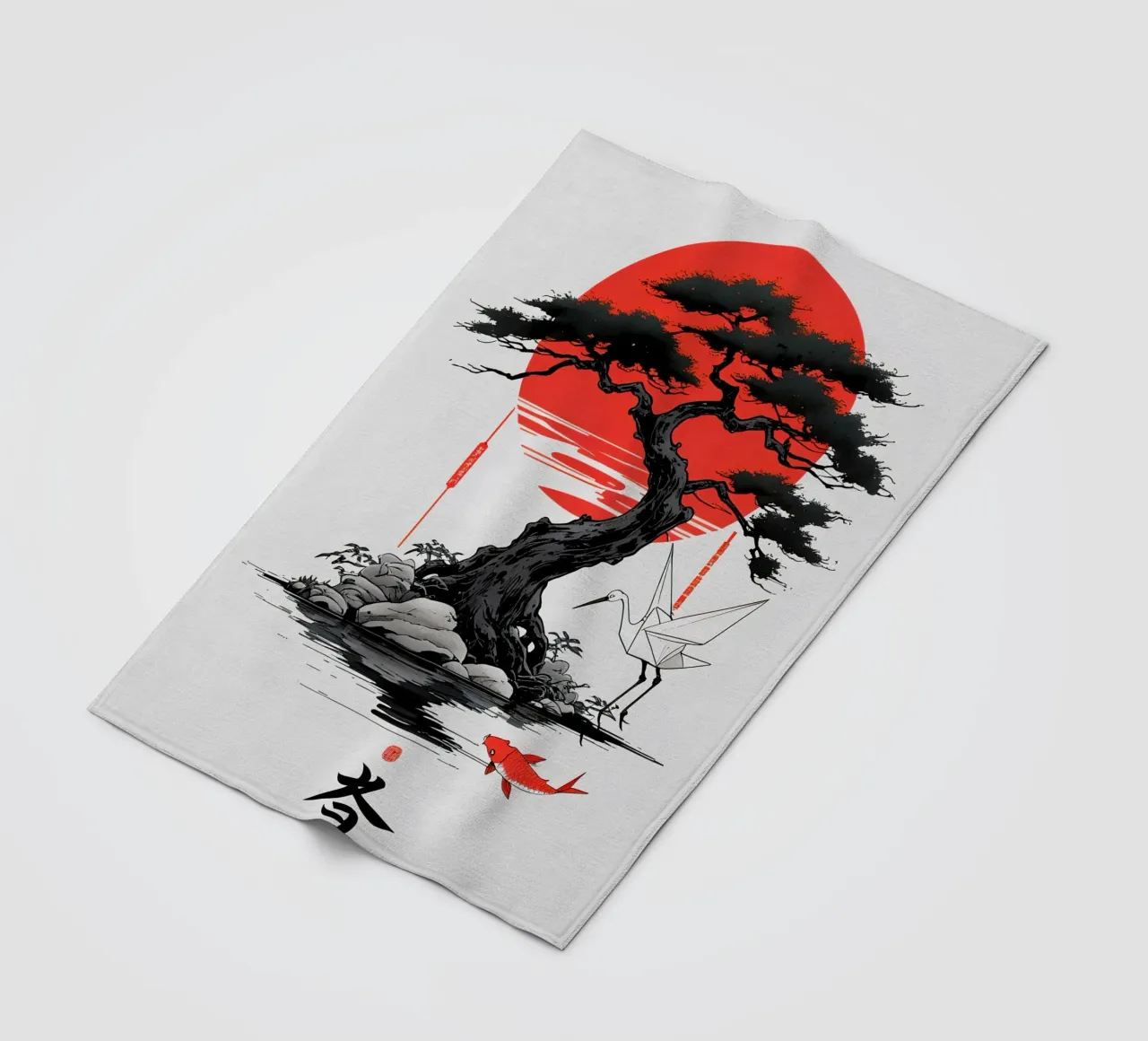 Japanese Style Crane and Tree coperta in pile da Jeff Studio