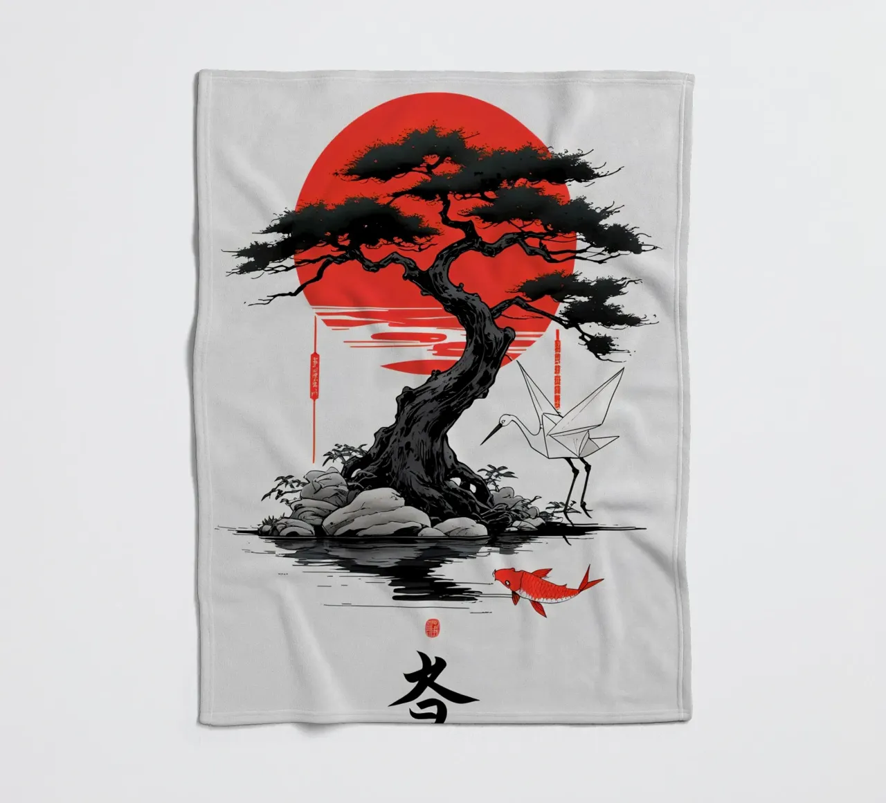 Japanese Style Crane and Tree coperta in pile da Jeff Studio