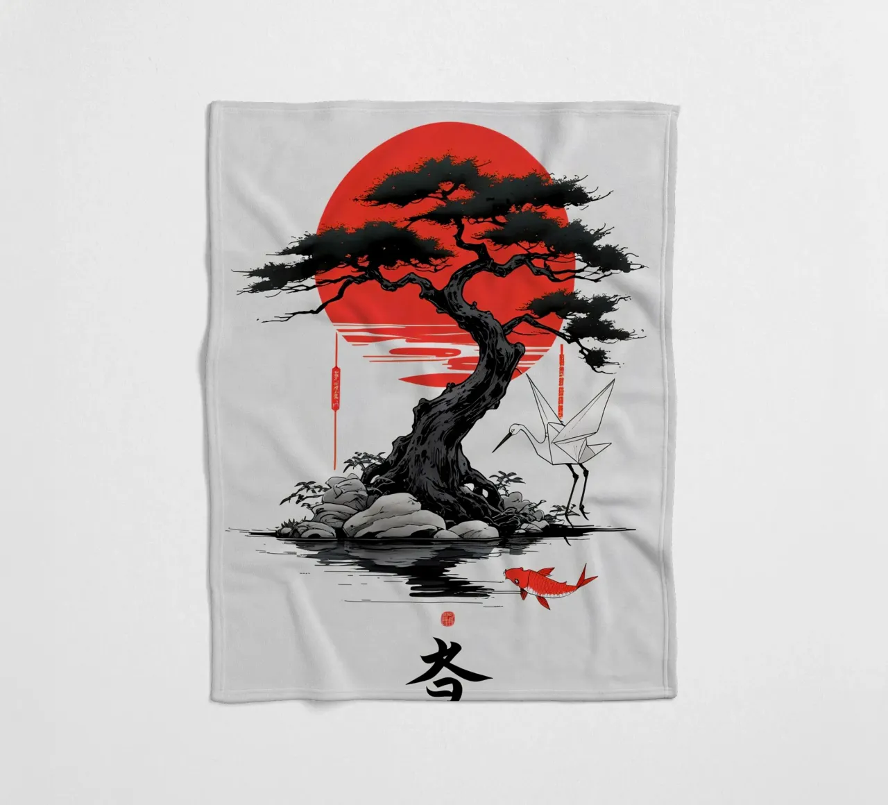 Japanese Style Crane and Tree coperta in pile da Jeff Studio
