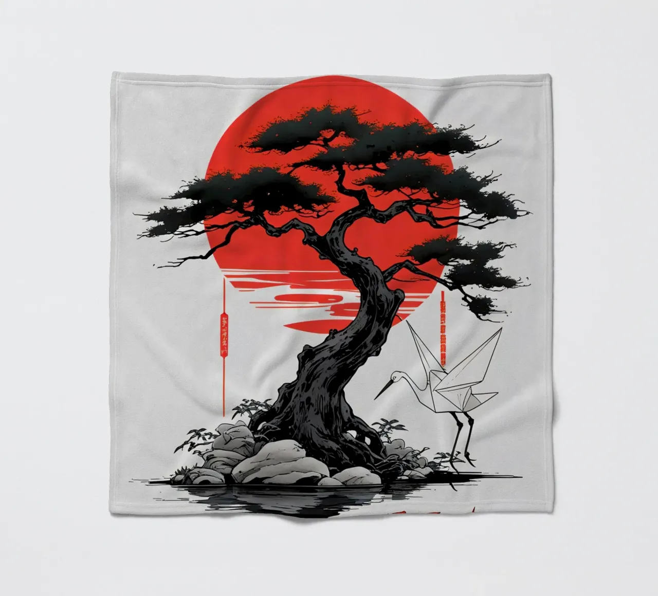 Japanese Style Crane and Tree coperta in pile da Jeff Studio