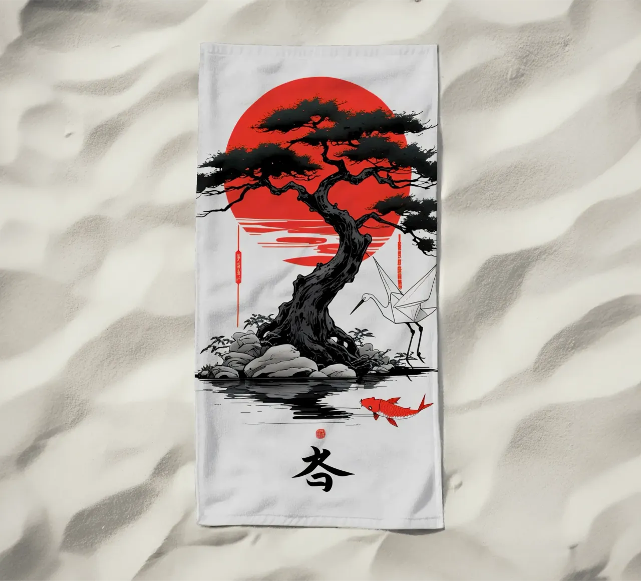 Japanese Style Crane and Tree telo mare da Jeff Studio