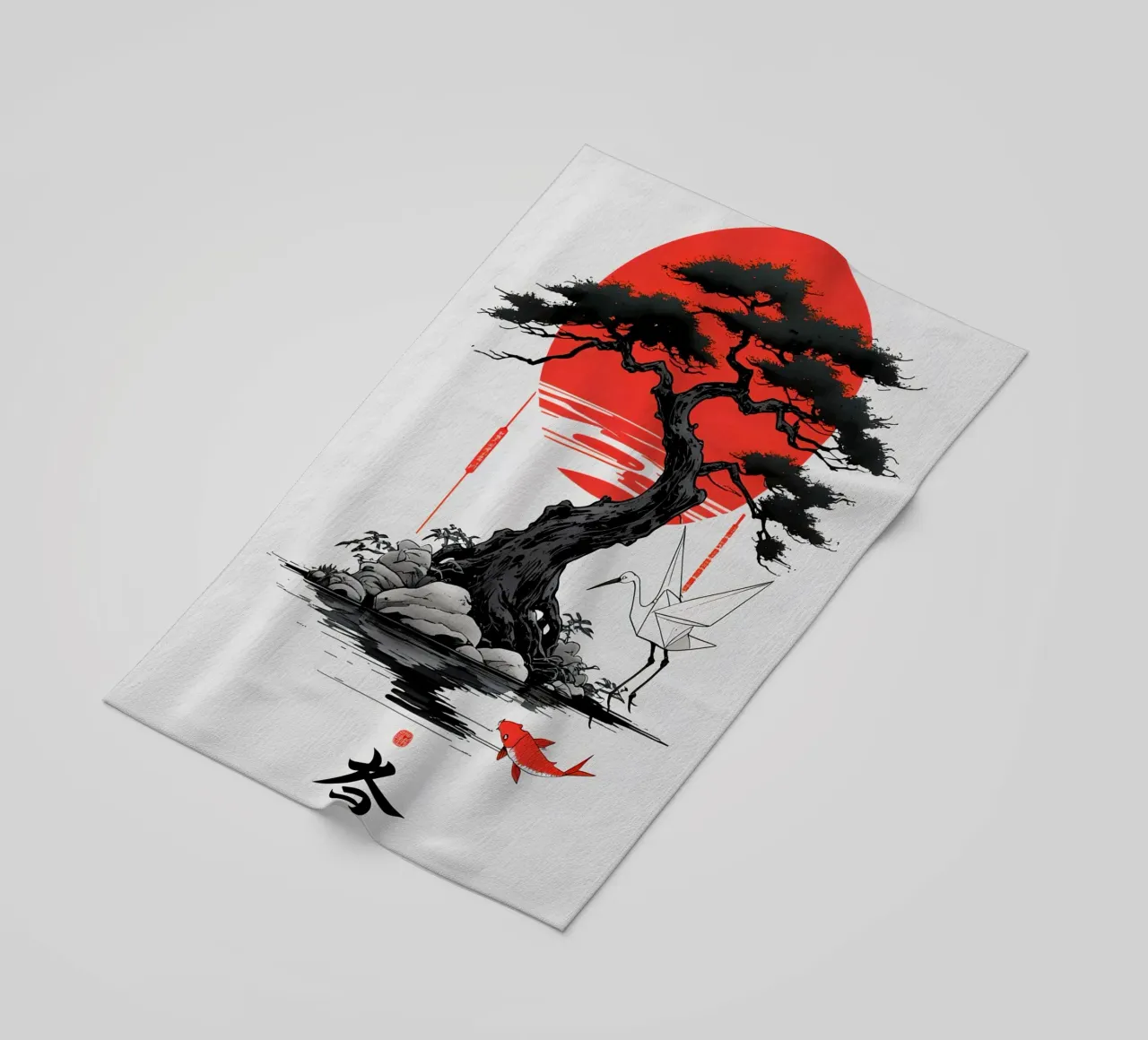 Japanese Style Crane and Tree telo mare da Jeff Studio