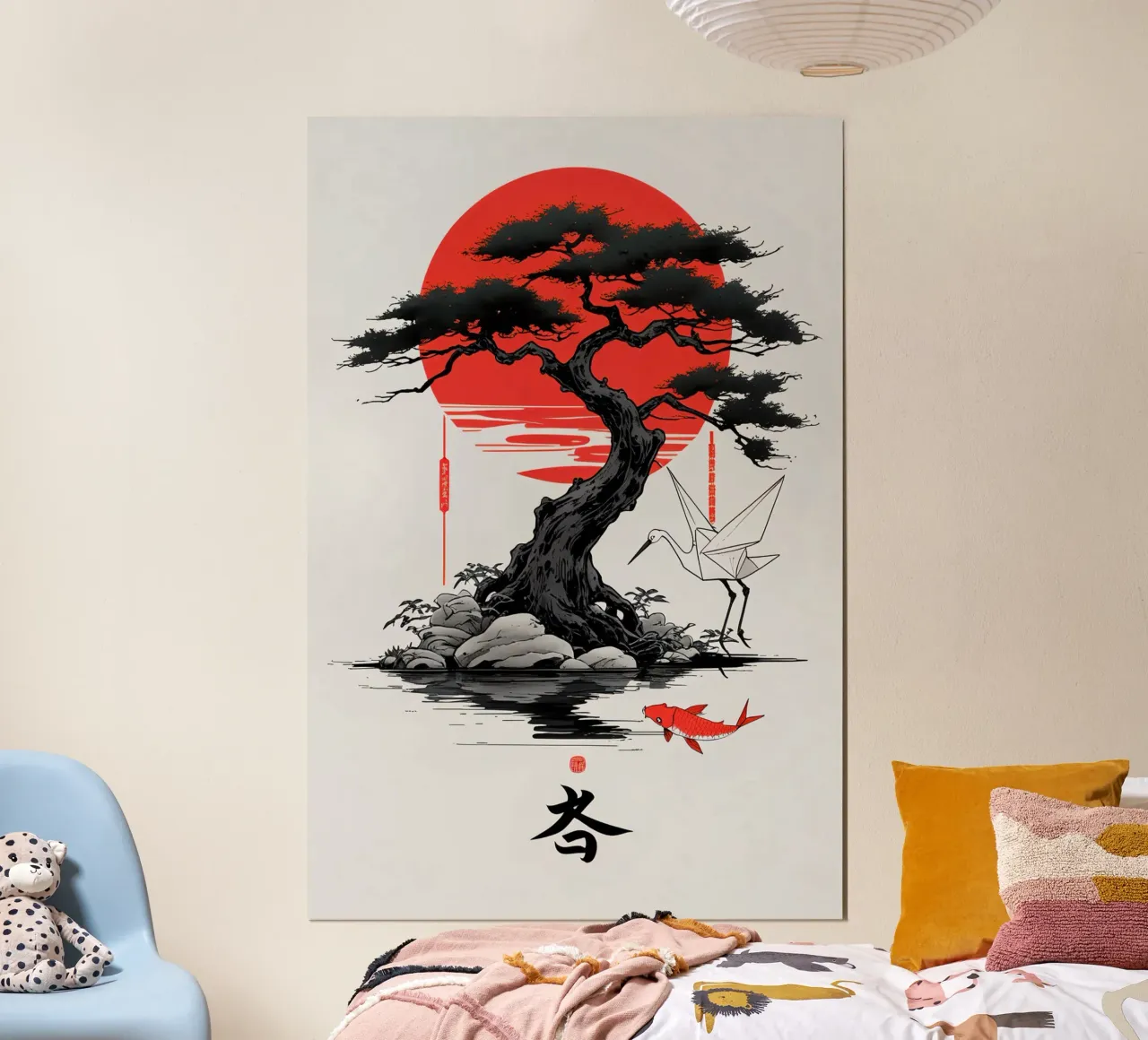 Japanese Style Crane and Tree poster con telaio in plastica da Jeff Studio