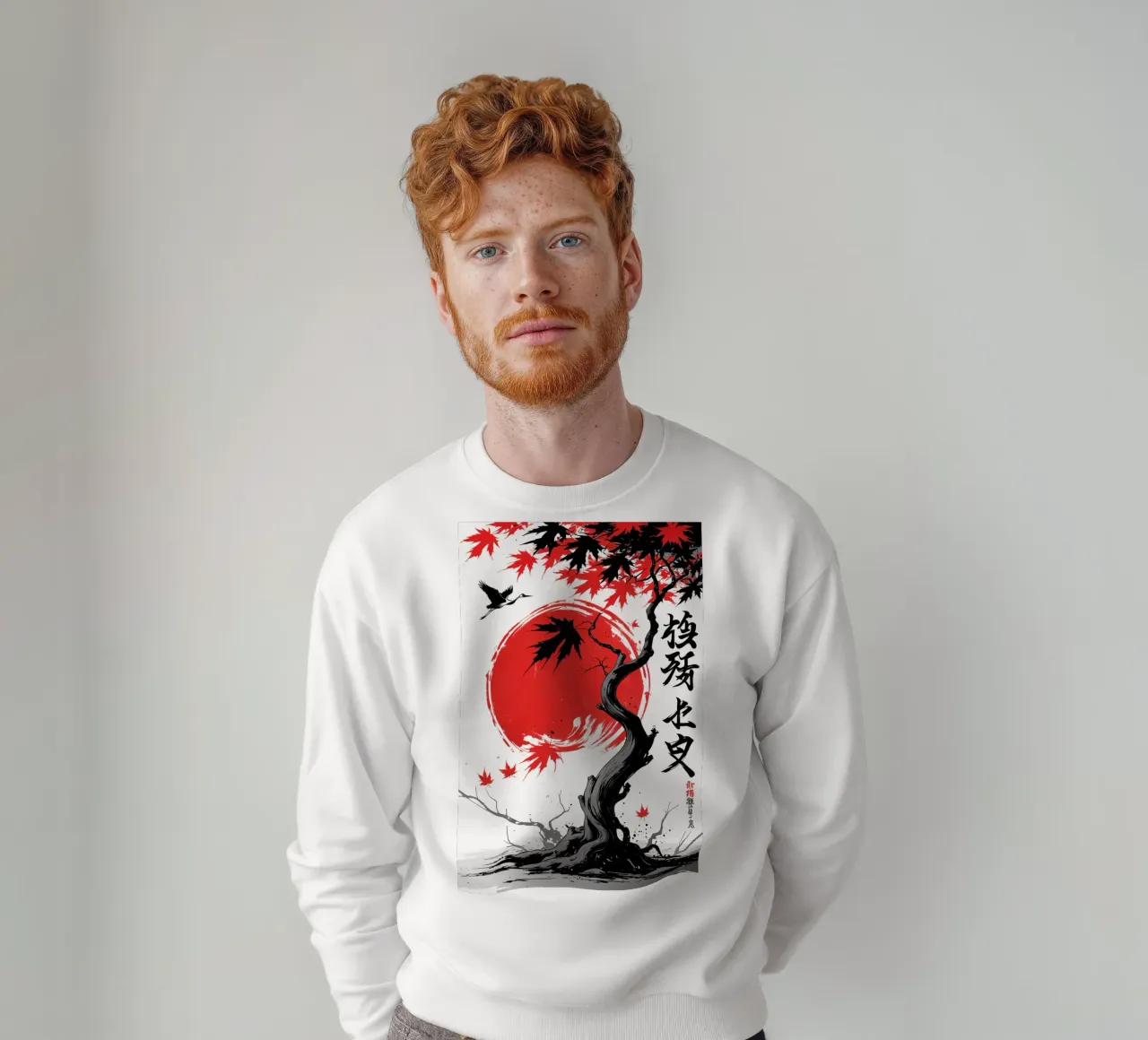 Japanese Style Crane and Tree felpa da Jeff Studio