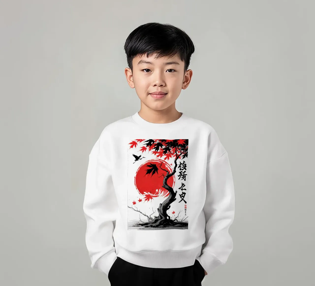 Japanese Style Crane and Tree felpa bambino da Jeff Studio