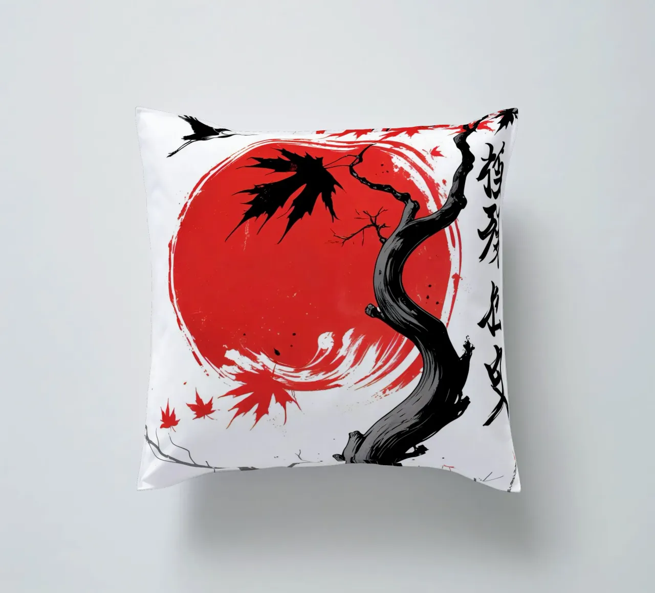 Japanese Style Crane and Tree cuscino da Jeff Studio