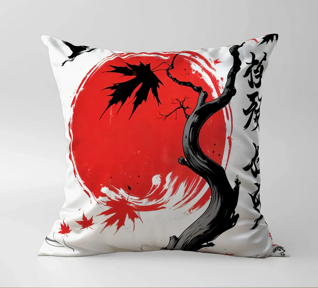 Japanese Style Crane and Tree cuscino da Jeff Studio