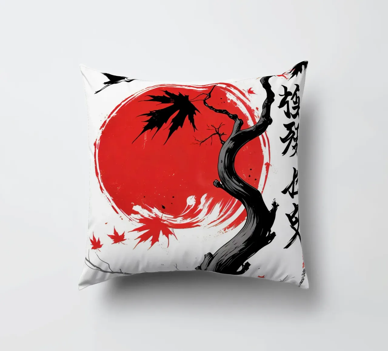 Japanese Style Crane and Tree cuscino da Jeff Studio