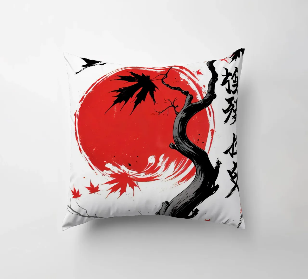 Japanese Style Crane and Tree cuscino da Jeff Studio