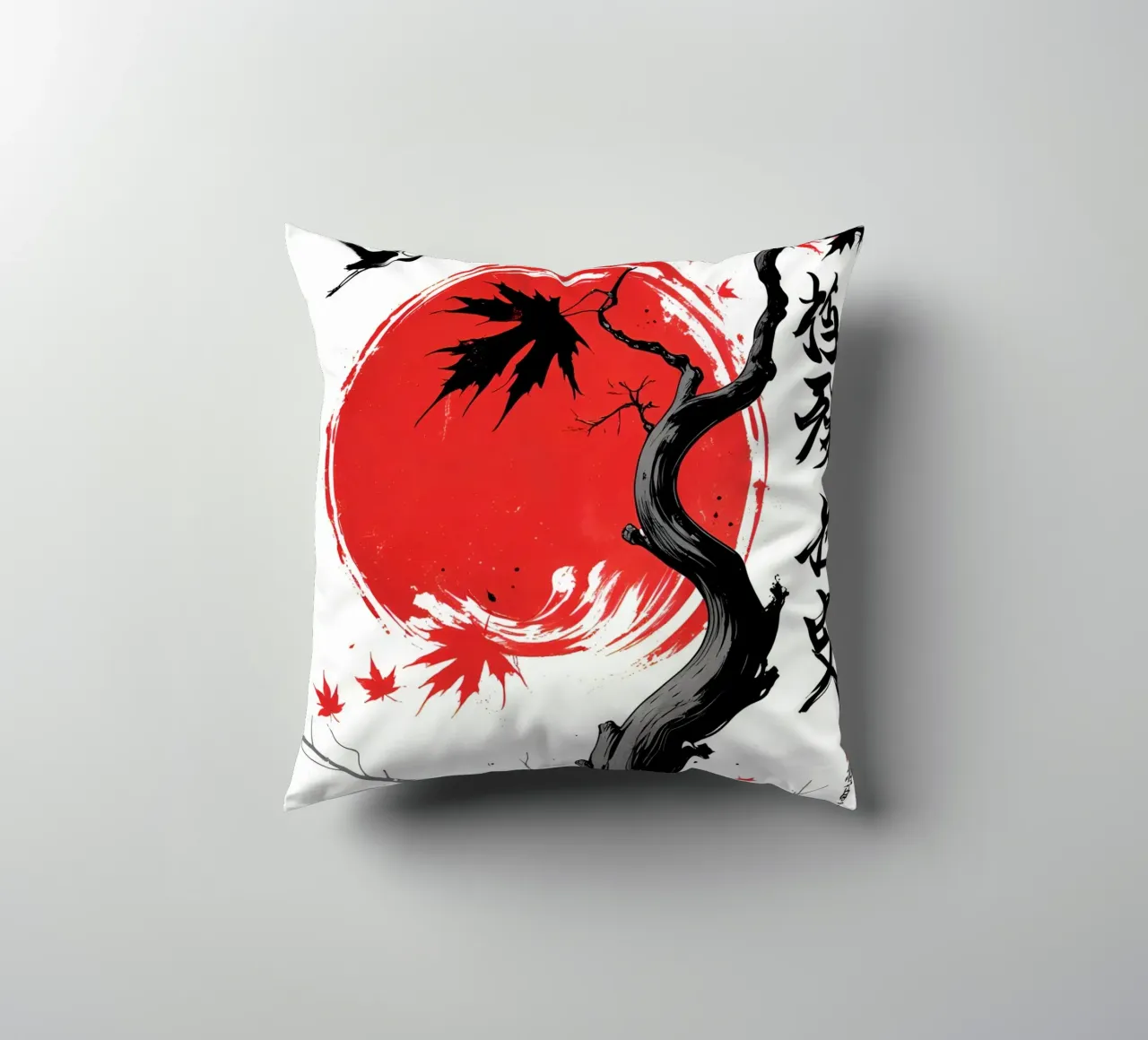 Japanese Style Crane and Tree cuscino da Jeff Studio