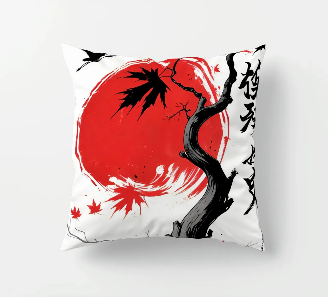 Japanese Style Crane and Tree cuscino da Jeff Studio