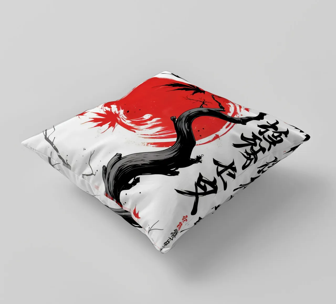 Japanese Style Crane and Tree cuscino da Jeff Studio