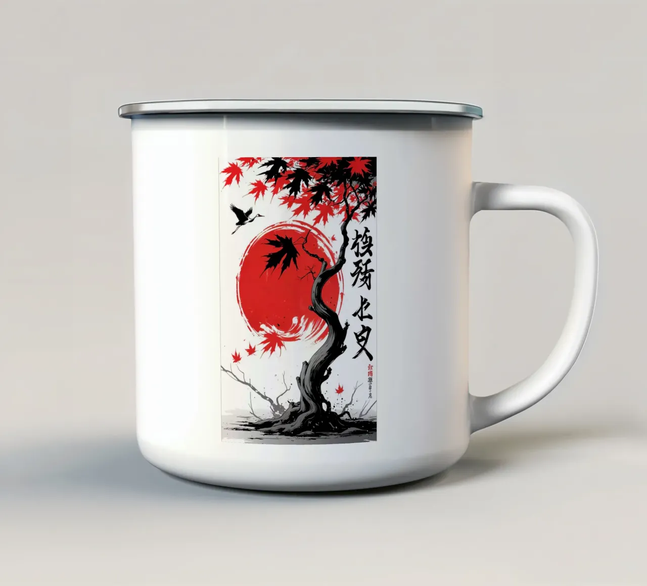 Japanese Style Crane and Tree tazza in smalto da Jeff Studio