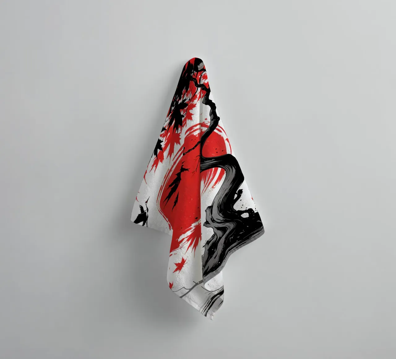 Japanese Style Crane and Tree asciugamano da bagno da Jeff Studio