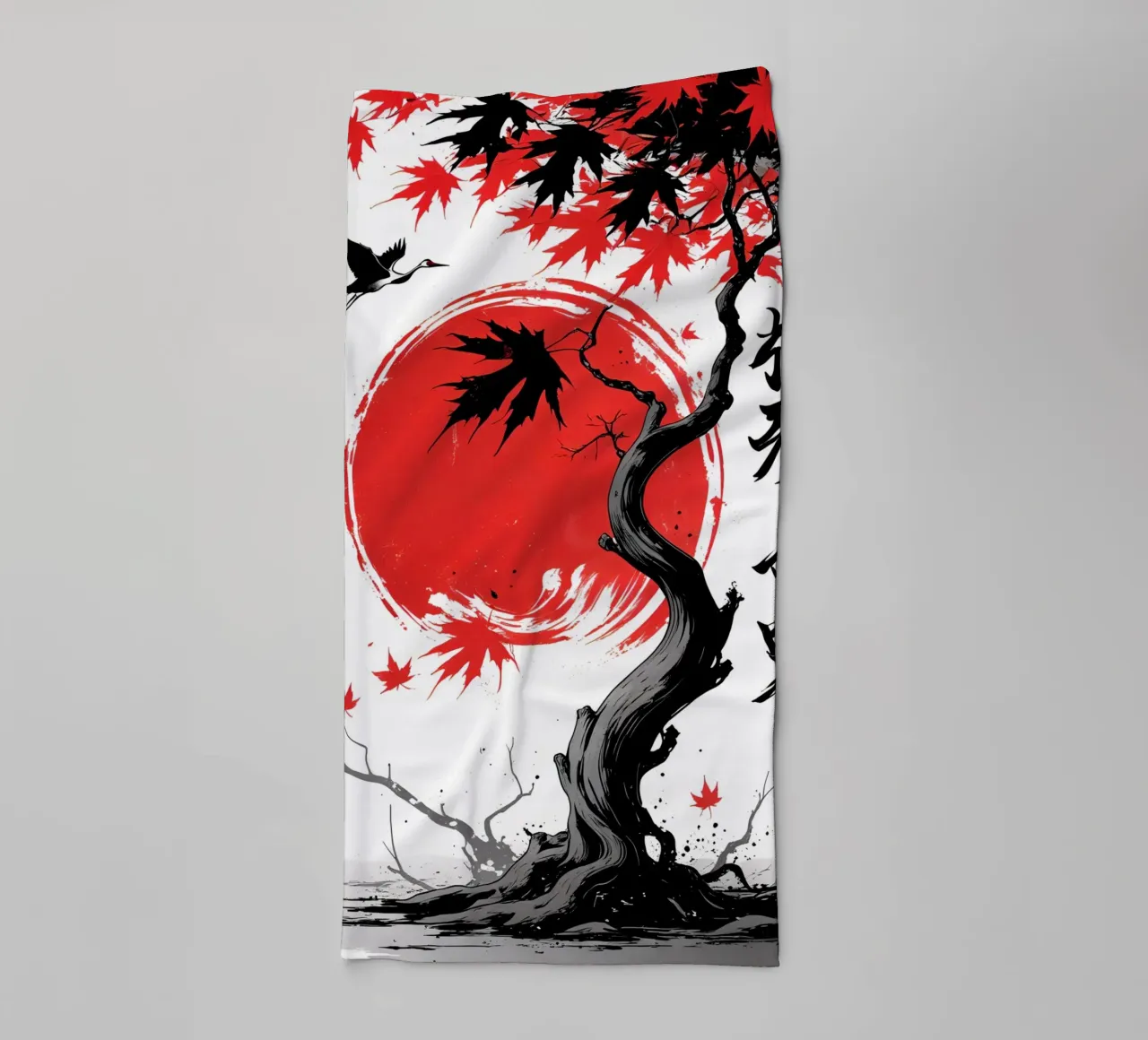 Japanese Style Crane and Tree asciugamano da bagno da Jeff Studio