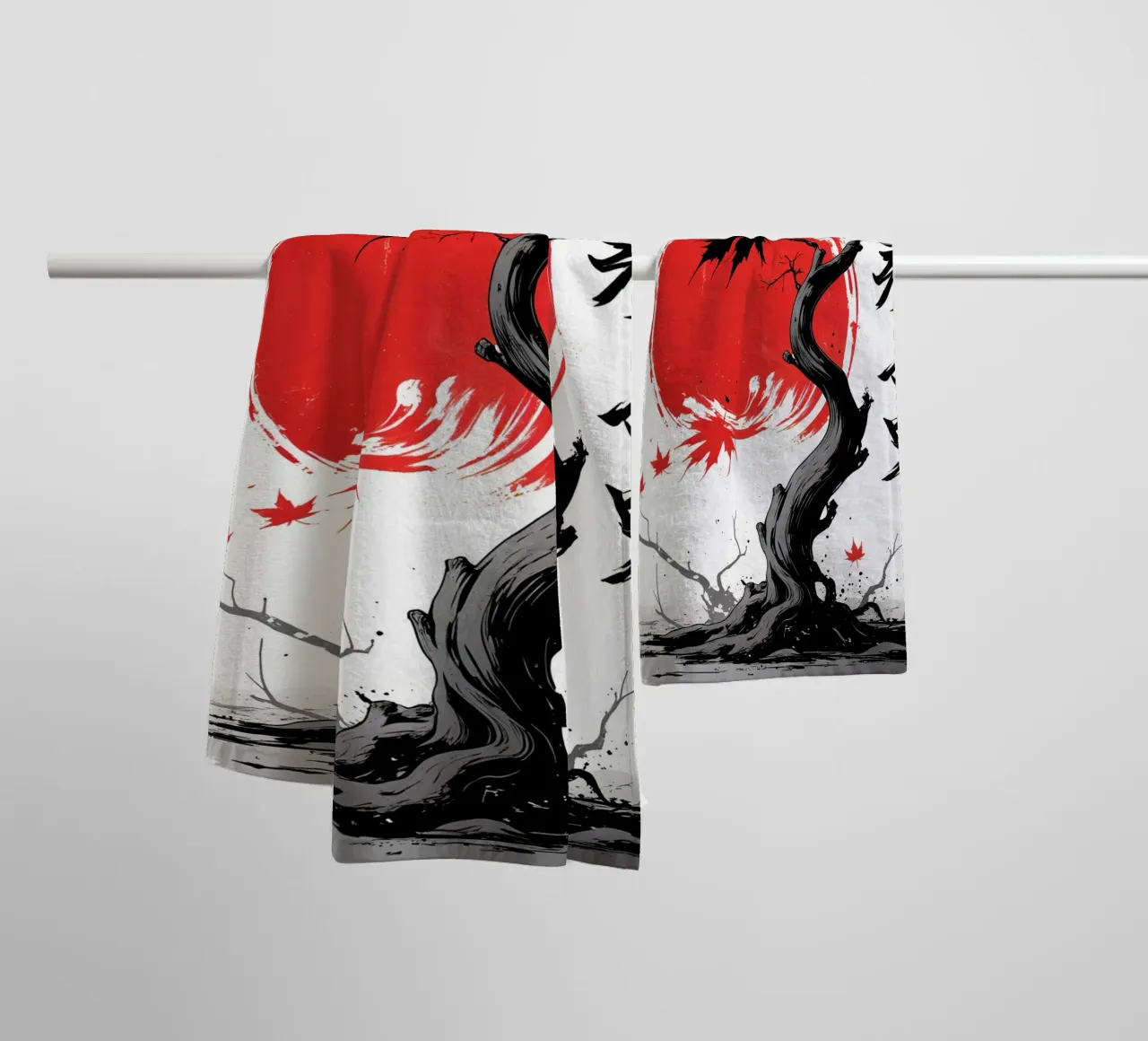 Japanese Style Crane and Tree asciugamano da bagno da Jeff Studio